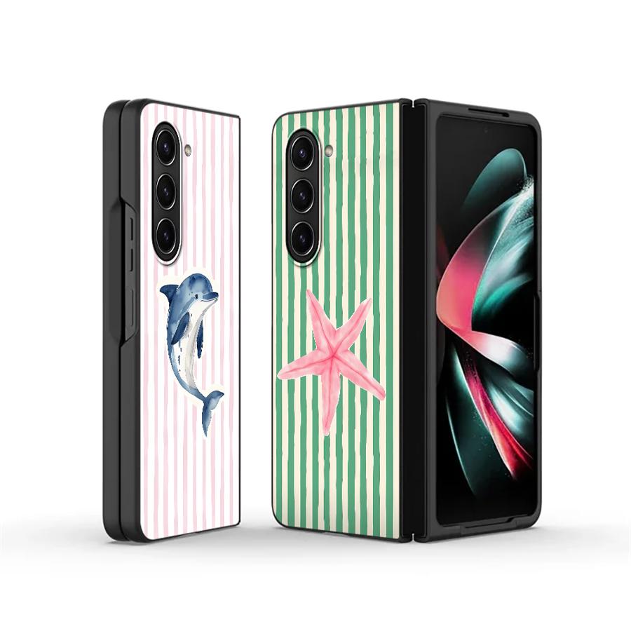 Ocean Life Theme Striped Case for Samsung Galaxy ZFold7 ZFold3 ZFold4 Z Fold 7 6 5 4 3 ZFold6 ZFold5 Back Phone Cover