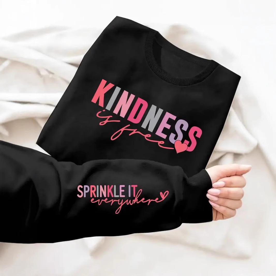 

Kindness Plus Size O-Neck Letter Print Cotton Long Sleeve Sweatshirt - European & American Spring/Autumn Styles XL