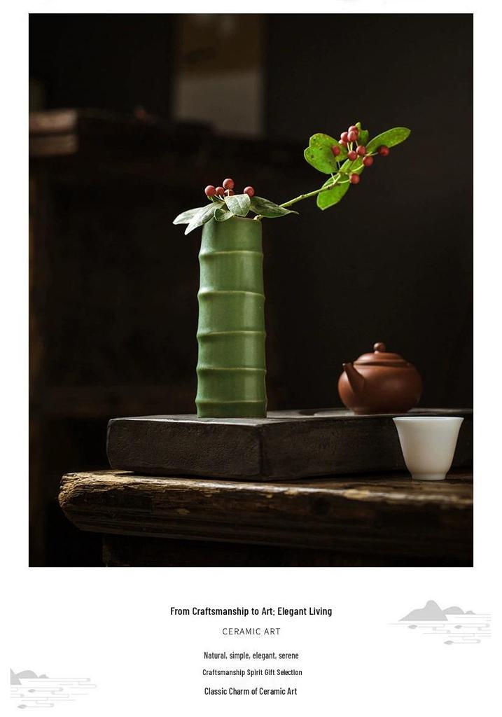 Zen Bamboo Joint Wall Hanging Vase: Ceramic Flower Holder for a Simple, Creative Arrangement.