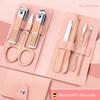 Professional Manicure Tool Seven-Piece Set Pink Stainless Steel Curved Blade Nail Clippers Trimmer with Wide Jaw Opening
