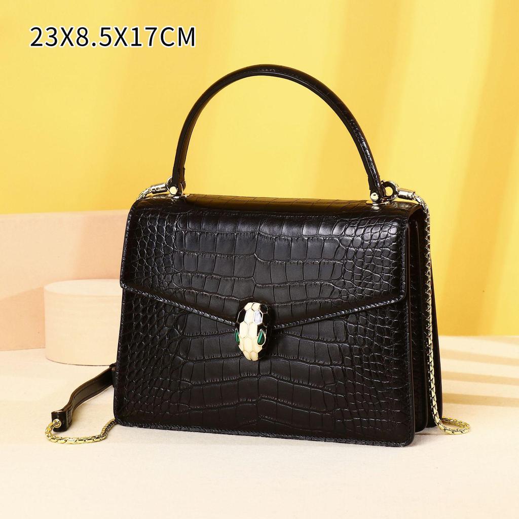 2025 New Brand Fashionable Small Square Shiny Crocodile Pattern Crossbody Handbag with Snake Head Design for Women