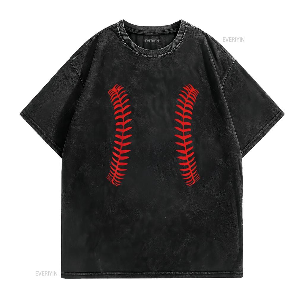Womens Baseball Stitches T Shirt Ball Double Softball vintage Washed streetwear Slightly homme Breathable Unisex graphic Soft