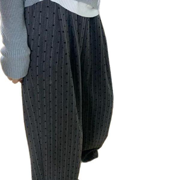 Women's 2025 Dark Grey Heart Polka Dot Wide-Leg High-Waist Pants - Slimming, Drapey, Casual Fit