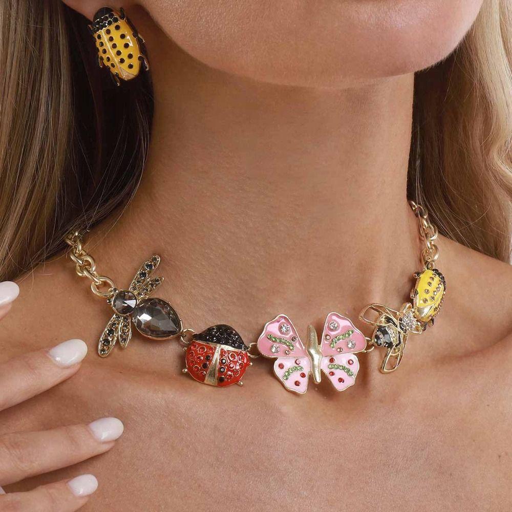 Colorful Insect Pendant Necklace Butterfly Insect Earrings Simple Chunky Chain Necklac Girls