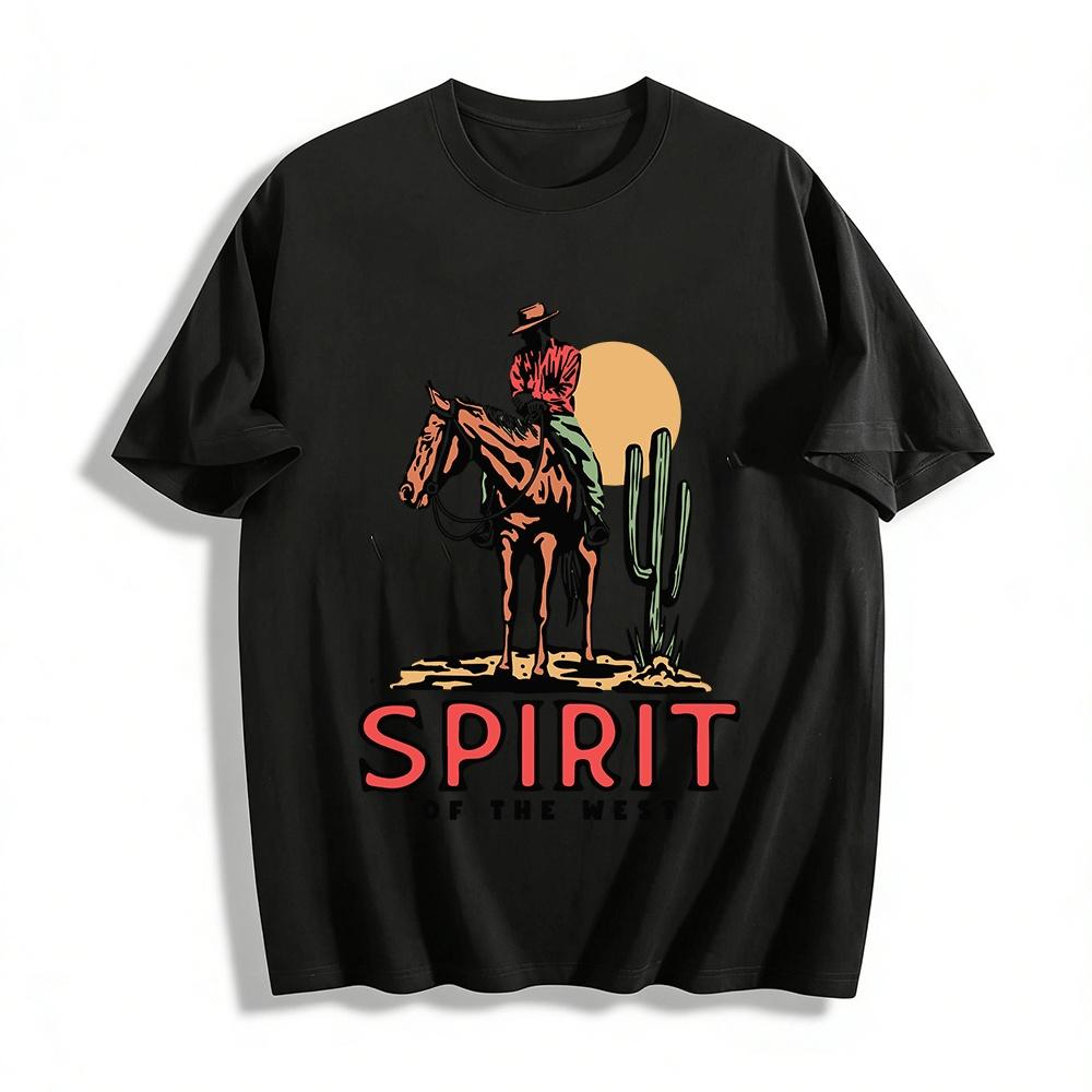 

Spirit Of The West Cowboy Riding Horse Graphic Casual Tee Pure cotton T-shirt XXS