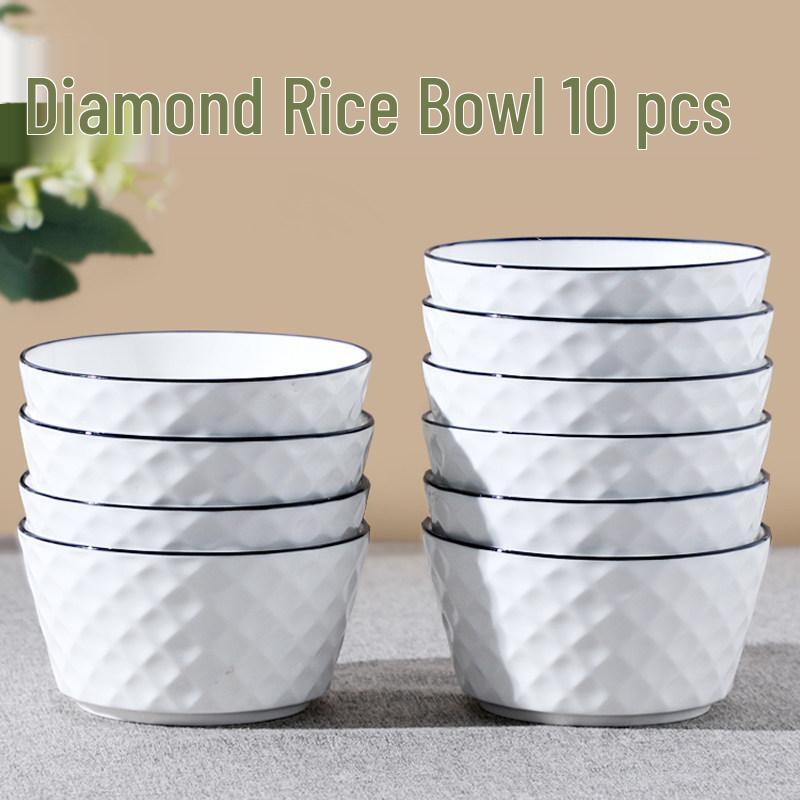 Nordic Style Embossed Ceramic Rice Bowl Set - Creative 2022 Tableware 4.5-inch Black Edge Rose Diamond Bowl Set of 4