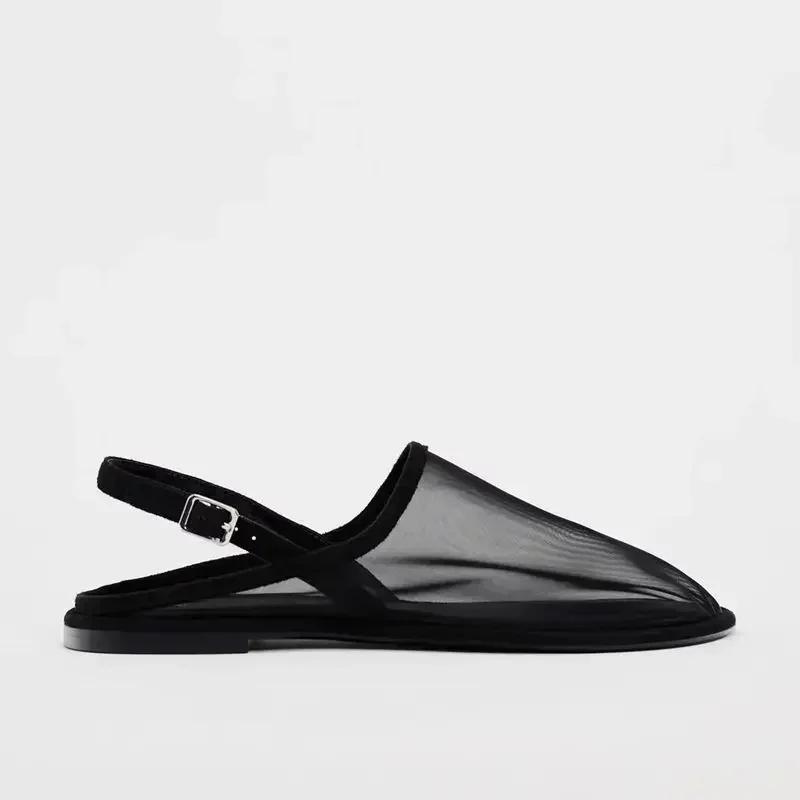 Fashion New Luxury Brand Designer Flat Sandals Women Fashion Back Trip Strap Sandalias Mesh Breathable Summer Casual Slides Mules Shoe