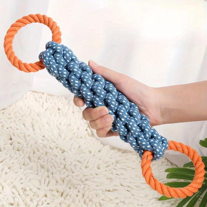 Dual-Handle Braided Rope Knot Pet Toy for All Dog Breeds - Durable Teeth Cleaning Chew Toy in Blue and Orange, Polyester Blend