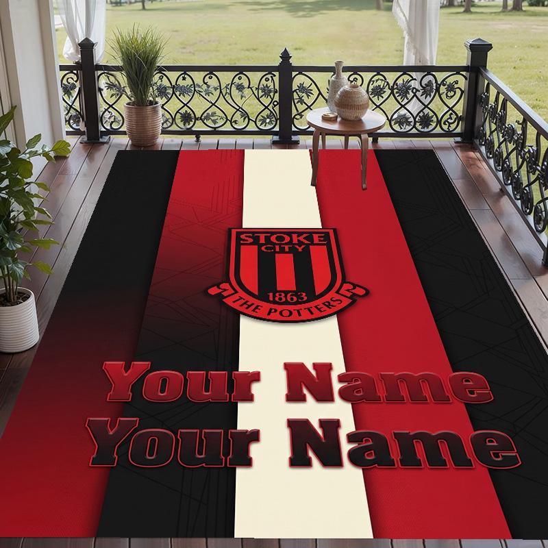 Custom Text Printed Rug Stoke City FC Non Slip Floor Carpet For Home Room Decor