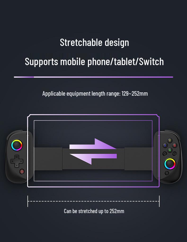 Controlador de Juego para Teléfono D8 RGB con Mango Extensible y Joystick de Efecto Hall de Seis Ejes para iOS, Android y Switch