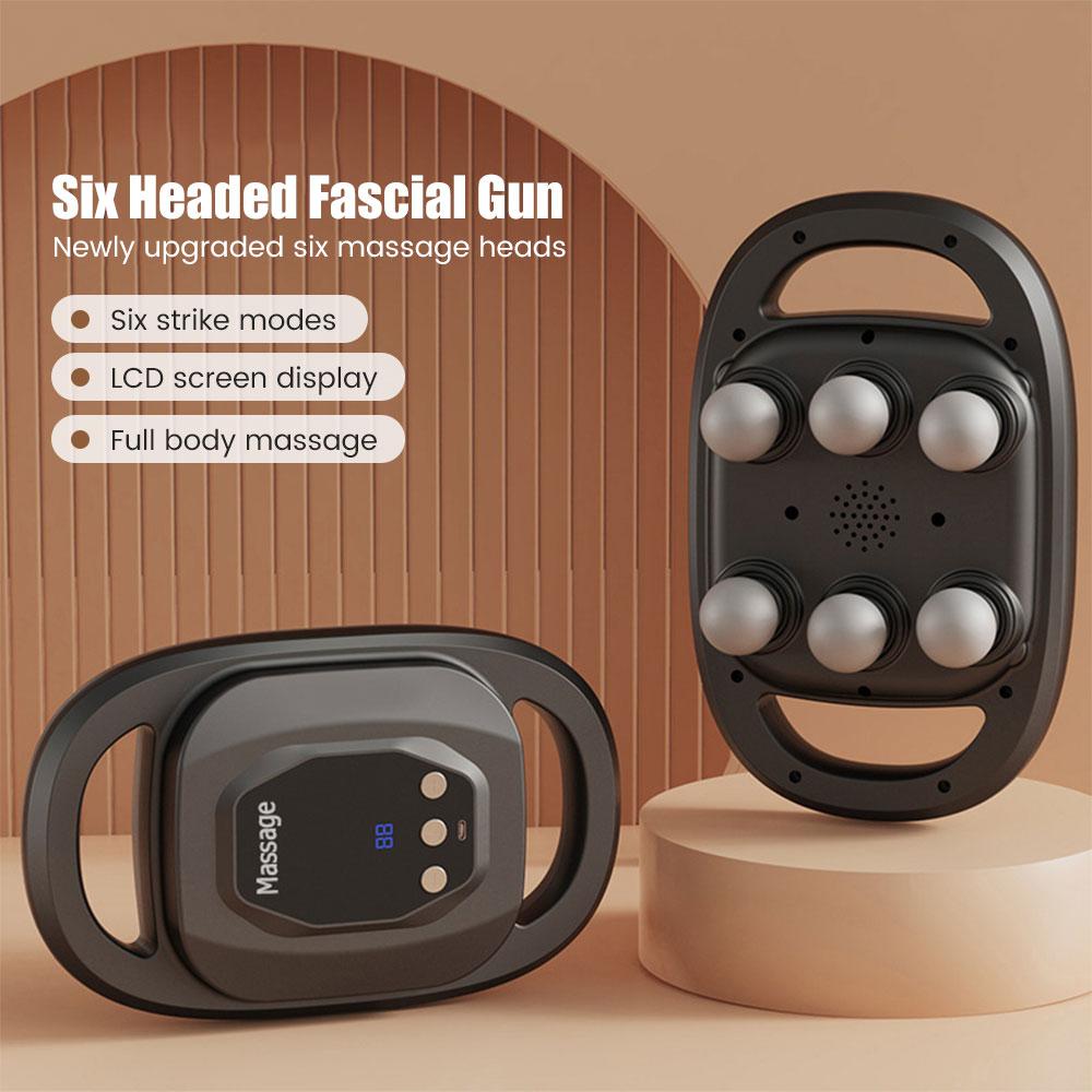 Fascia Gun Muscle Massager Gun Six Heads High Frequency Neck Waist Massage Machine Neck Shoulder Professional Fascia Massage Gun