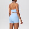 Solid Color Halter Sports Bra & Shorts Fitness Set
