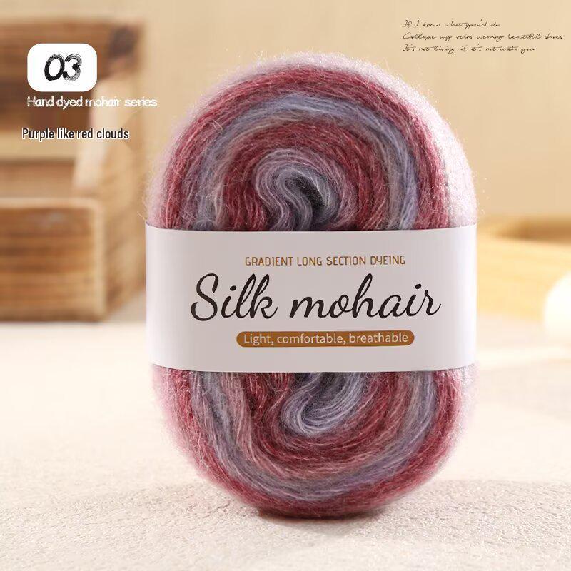 Candy-Colored Hand-Dyed Mohair and Silk Yarn Ball - Super Soft, Long Pile, Shiny Finish
