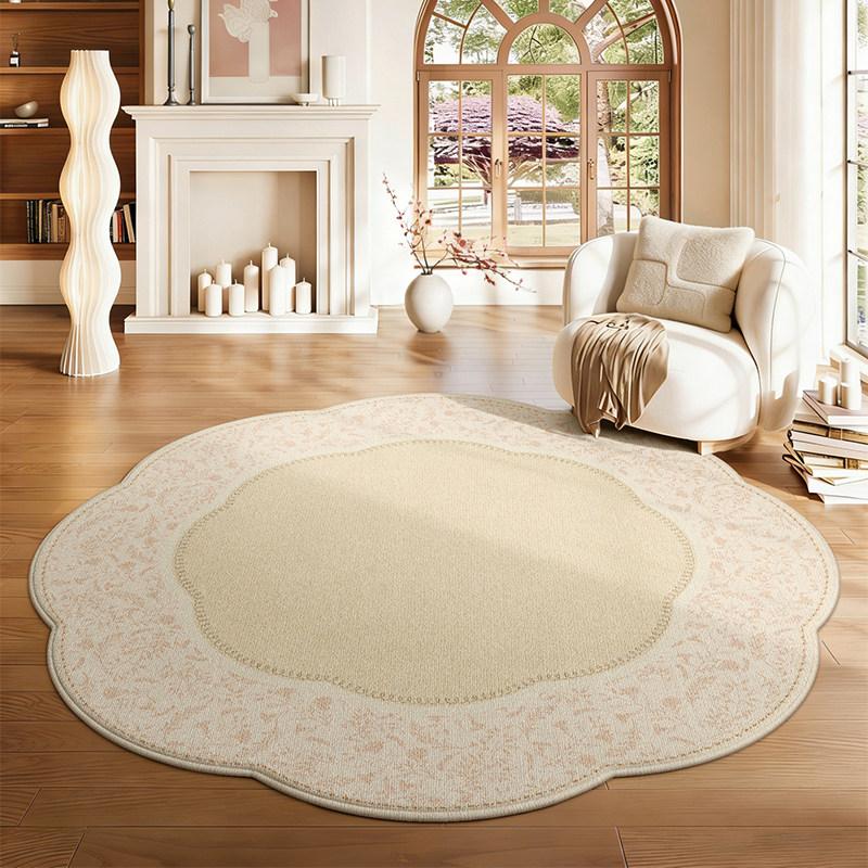 Cream Style Carpets for Living Room Retro Floral Bedroom Decor Carpet Pretty Flower Shape Bedside Rug Home Thicken Floor Mat