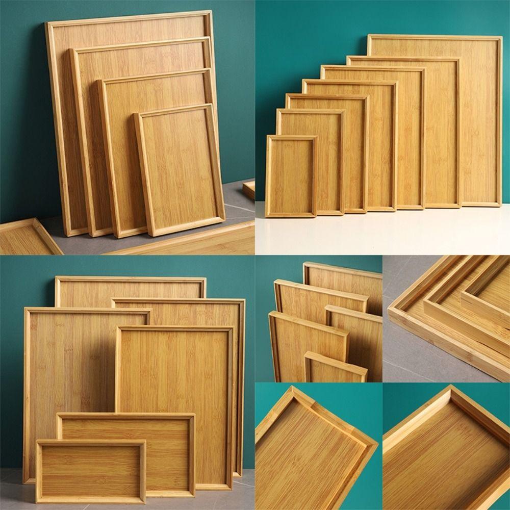 Solid Color Bamboo Tray Rectangular Fruit Snack Plates  For Holding Tea Fruit Barbecue Bread