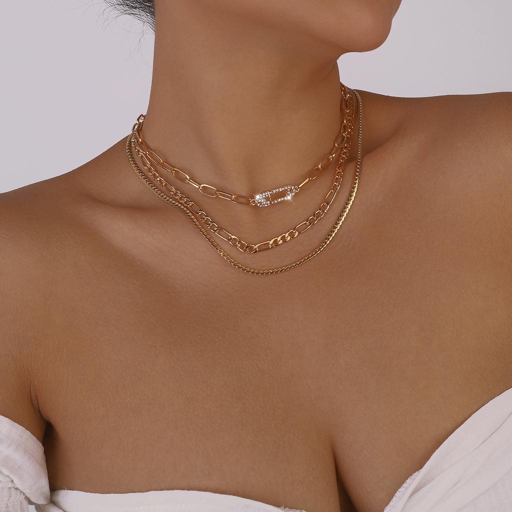 Women European Jewelry Layered Multi-Layer Micro-Set Pin Fashion Choker Personality Retro Exaggerated Necklace Jewelry