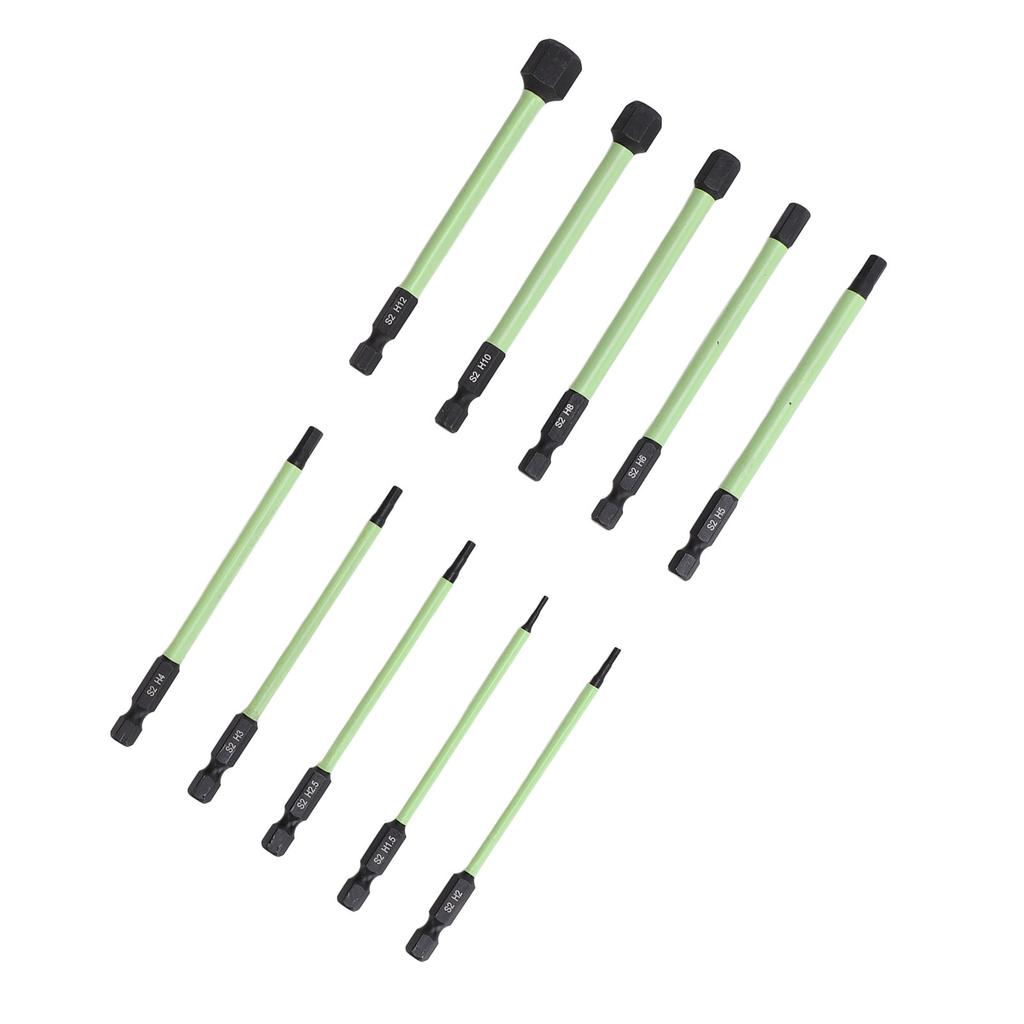 10 STÜCKE Sechskant-Schraubenschlüssel Bohrerbit S2 Stahl Langlebiger Gebrauch Stark Magnetisch Rostfrei Grün Pneumatisch