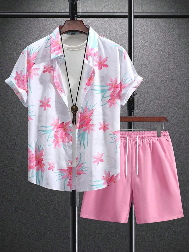 Hawaiian Coconut 3D Printed Men's Clothing Shirt Summer Short-sleeved Top Beach Shorts Two-piece Casual Vacation Casual Sets