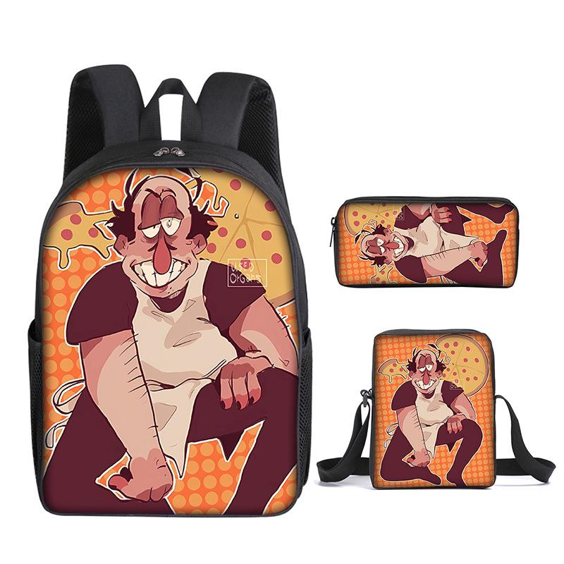 Mode Nouveauté Luxe tour à pizza Impression 3D 3 pièces/Ensemble élève Sacs d'école Sac à dos pour ordinateur portable Sac à dos Sac à bandoulière incliné Trousse à crayons