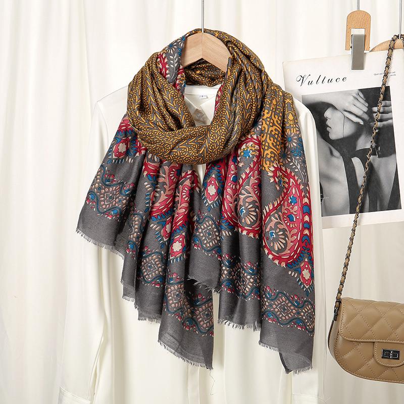 Winter Aztec Paisley Floral Fringe Viscose Shawl Scarf Lady High Quality Wrap Pashmina Stole Bufandas Muslim Hijab 180*90Cm