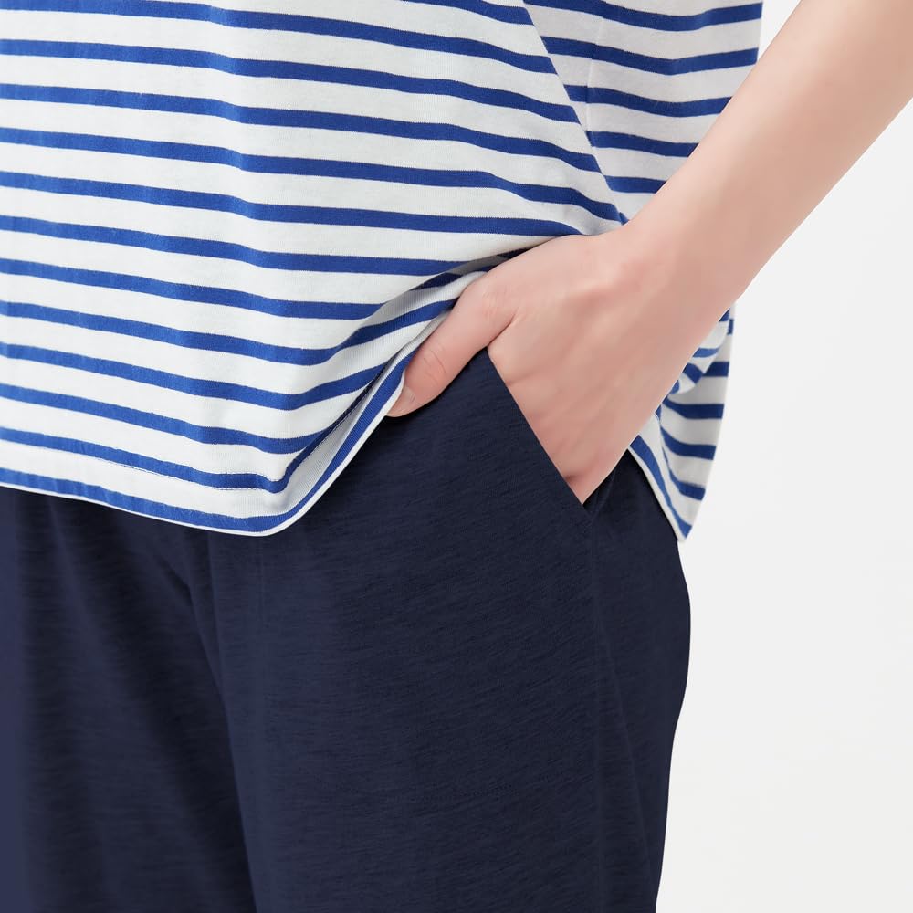 Gunze Length Pants with Striped Jersey Pink Women's 5/8 Sleeve, 3/4 Fabric,