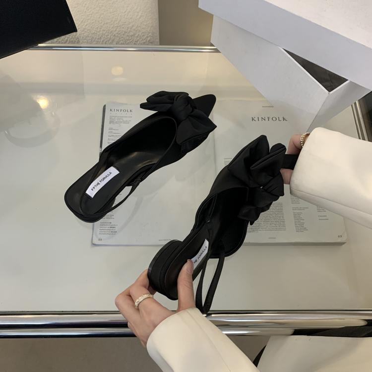 Fashion Designer Bow Women's Sandals Pointed Toe Elegant Heels Shoes Summer Mules Shoes 2025 Slingback Dress Slippers Trend New
