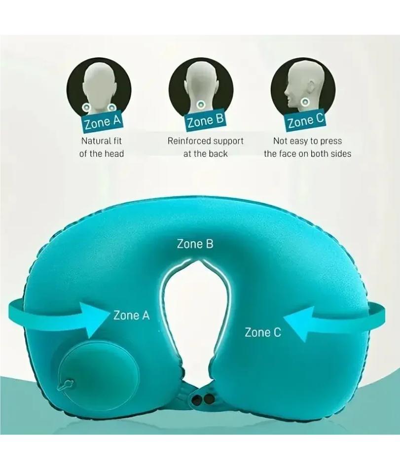 Drücken Sie auf aufblasbares Kissen zur Nackenentspannung Reise U-förmiges Kissen Faltbar und tragbar mit auslaufsicherer Vorrichtung Gewöhnliches U-förmiges