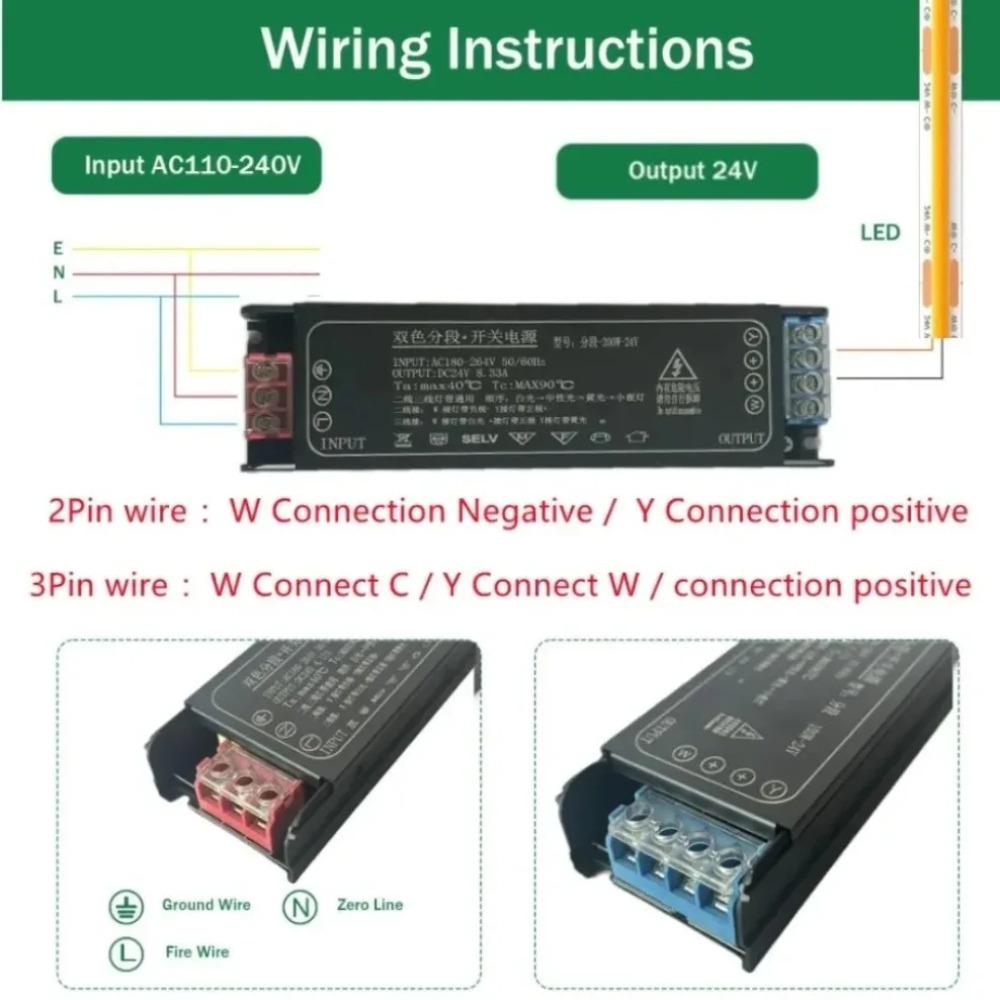 AC180-264V Zweifarbige segmentierte Stromversorgung Ultradünne Beleuchtungstransformatoren DC24V Dimmer 100W 200W 300W 400W Für CCT-Lichtband