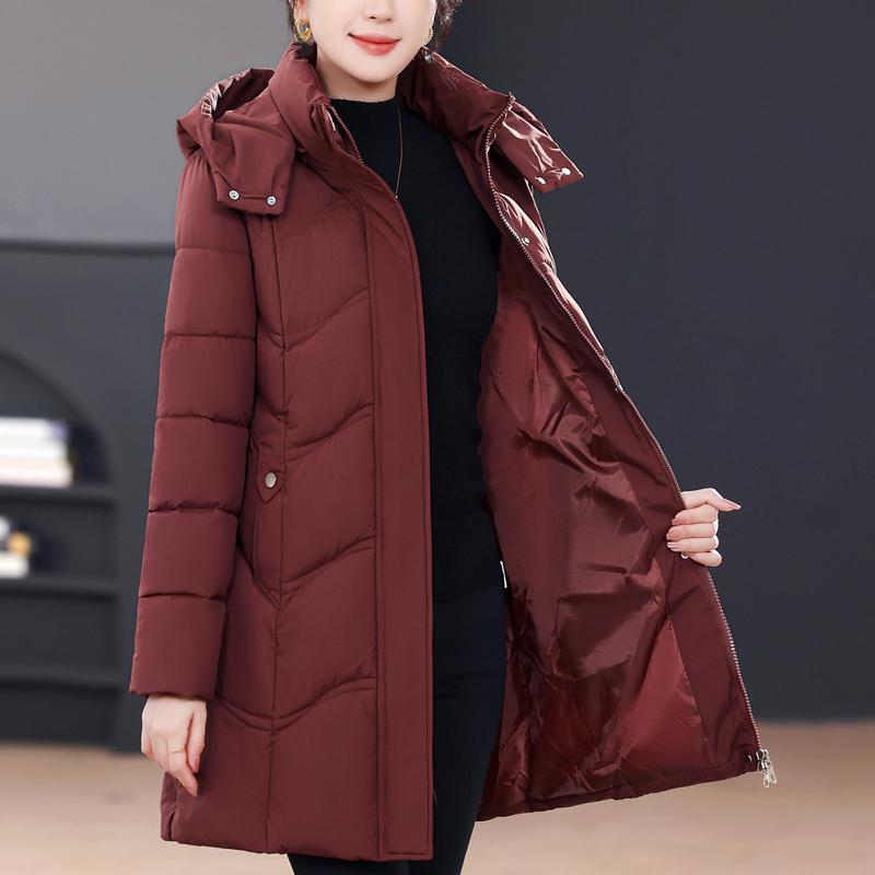 Middle Age Winter Long Coat Female Plus Size Parkas Hooded Elegant Thick Warm Woman Jackets