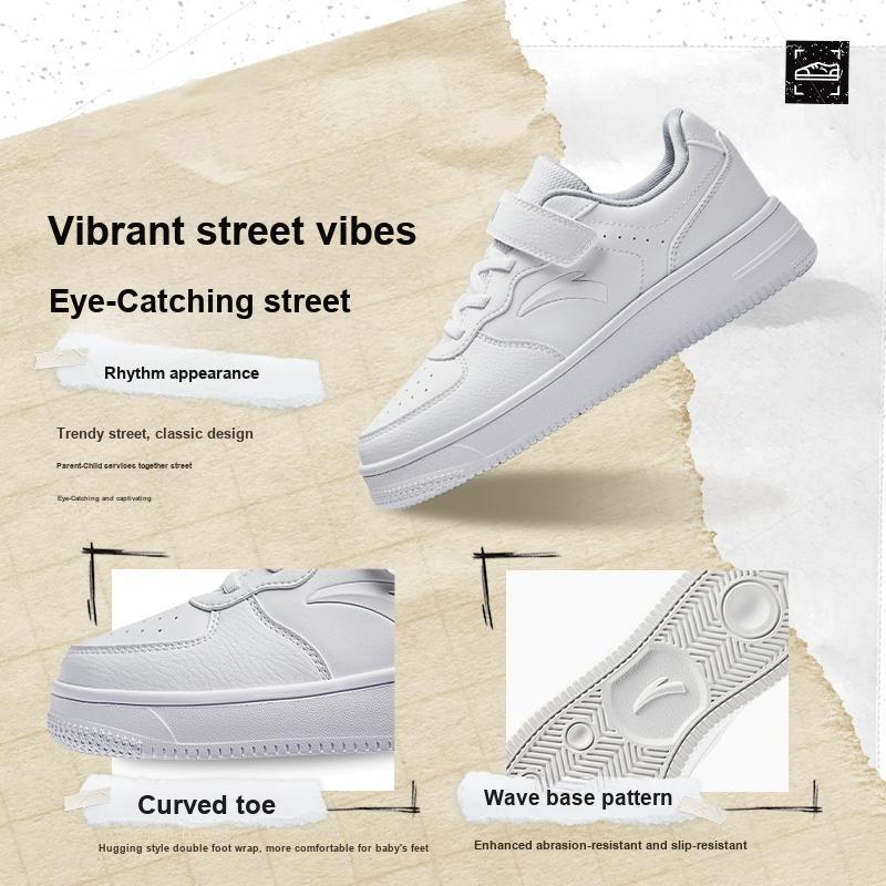 Anta Módní Pohodlné Malé Bílé Boty Odolné Lehké Tlumící Nárazy Protiskluzové Nízké Dětské Skate Boty Dětské Tenisky Šedé A12448088-4