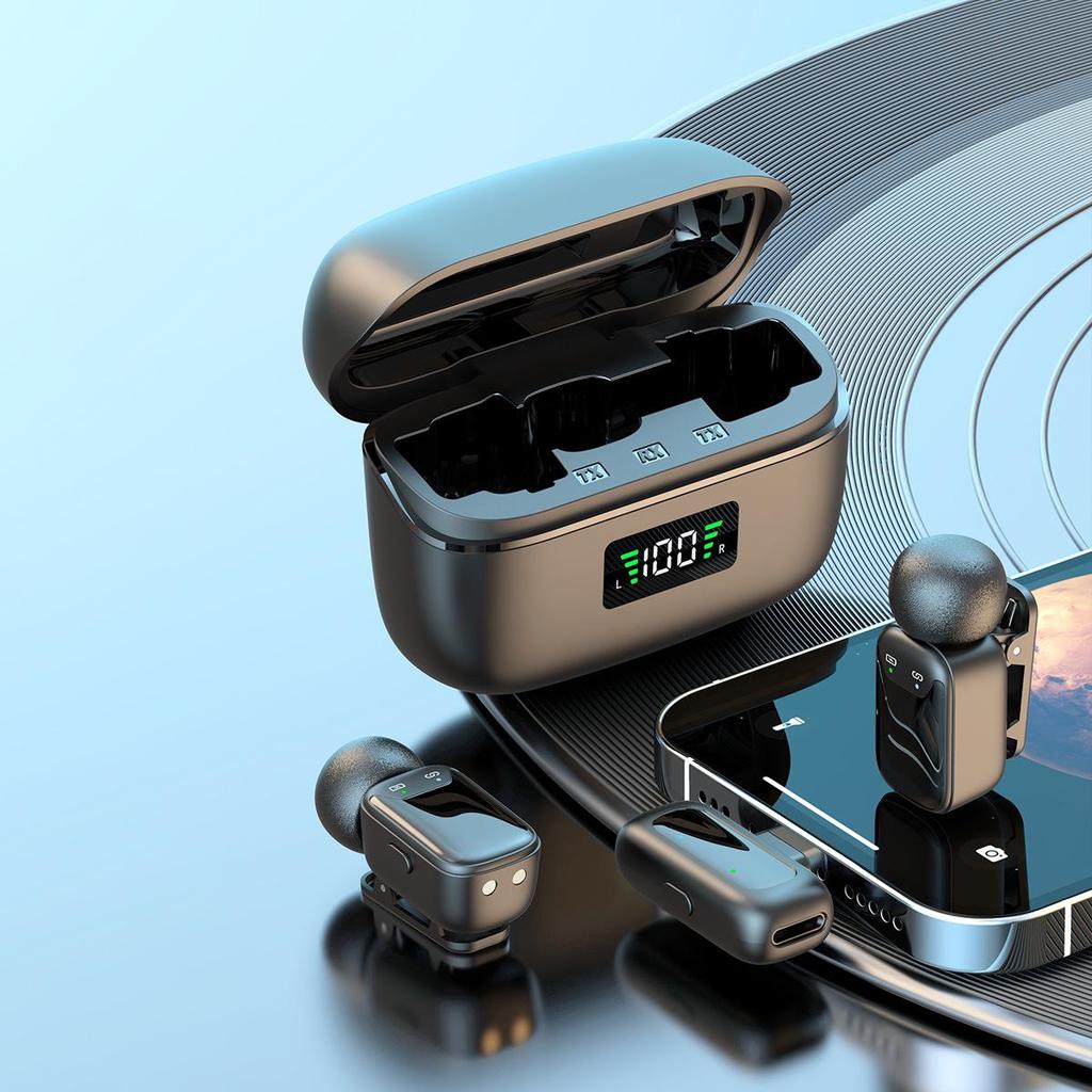 2025 Mini Wireless Clip-On Microphone with Digital Display and Charging Compartment for Invisible Live Broadcast and Recording