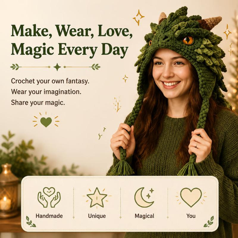 Cappello a Cuffia Fantasia Kit Crochet Fai da Te Principiante Orecchie di Animale Caldo | 5 Stili Drago Rana Volpe Lupo Arcobaleno Set Completo Filato Ganci