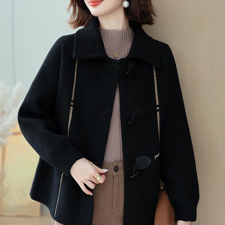 Dámská podzimní a zimní ležérní bunda Módní knoflíková vlněná bunda