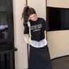 Black Letter Drawstring T-shirt Set Skirt Women's Summer New Sports Small Skirt Two-piece Set