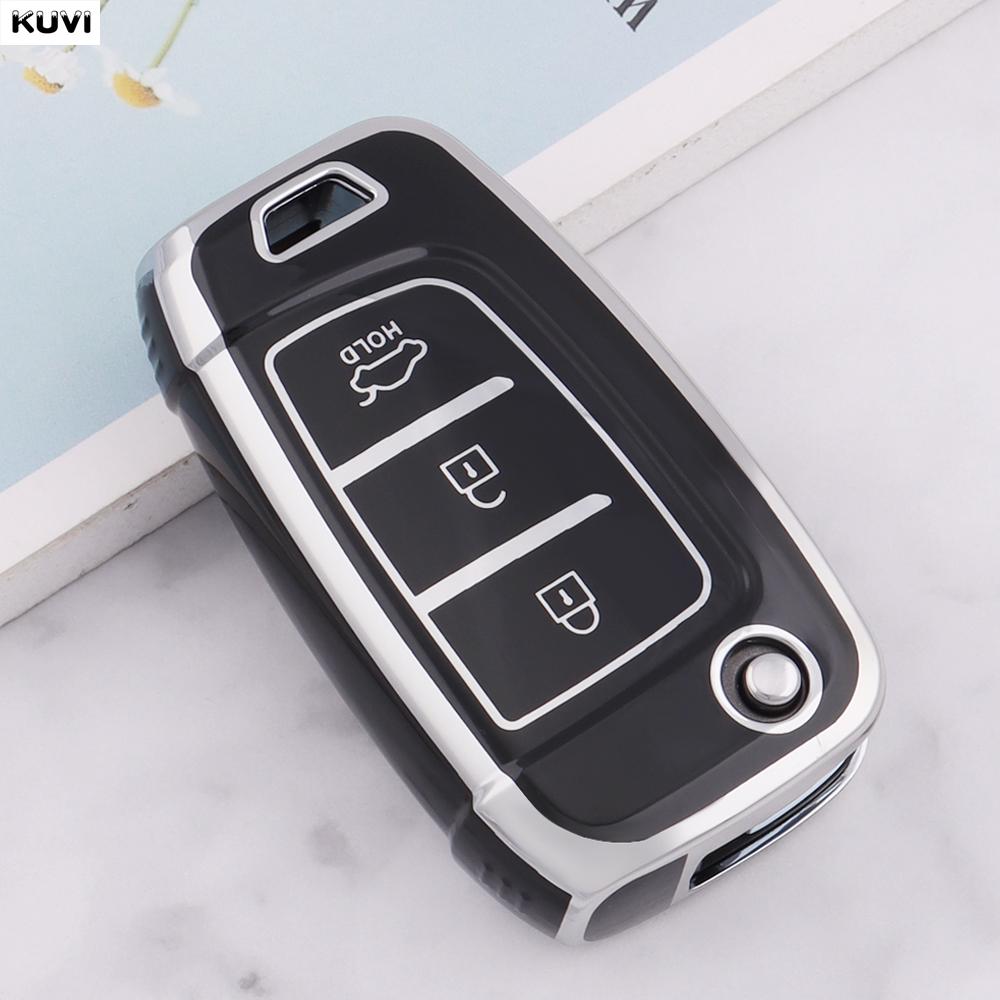 

Golden Tpu Car Folding Key Case Cover For Hyundai Elantra Solaris Tucson I30 I35 I40 Kona Genesis Santa Fe Azera Holder Shell