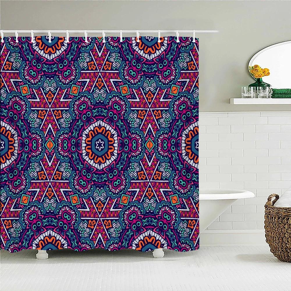Bohemian Shower Curtains Retro Colorful Boho Printed Bath Curtain Polyester Fabric Home Decor Mosaic Shower Curtains with Hooks