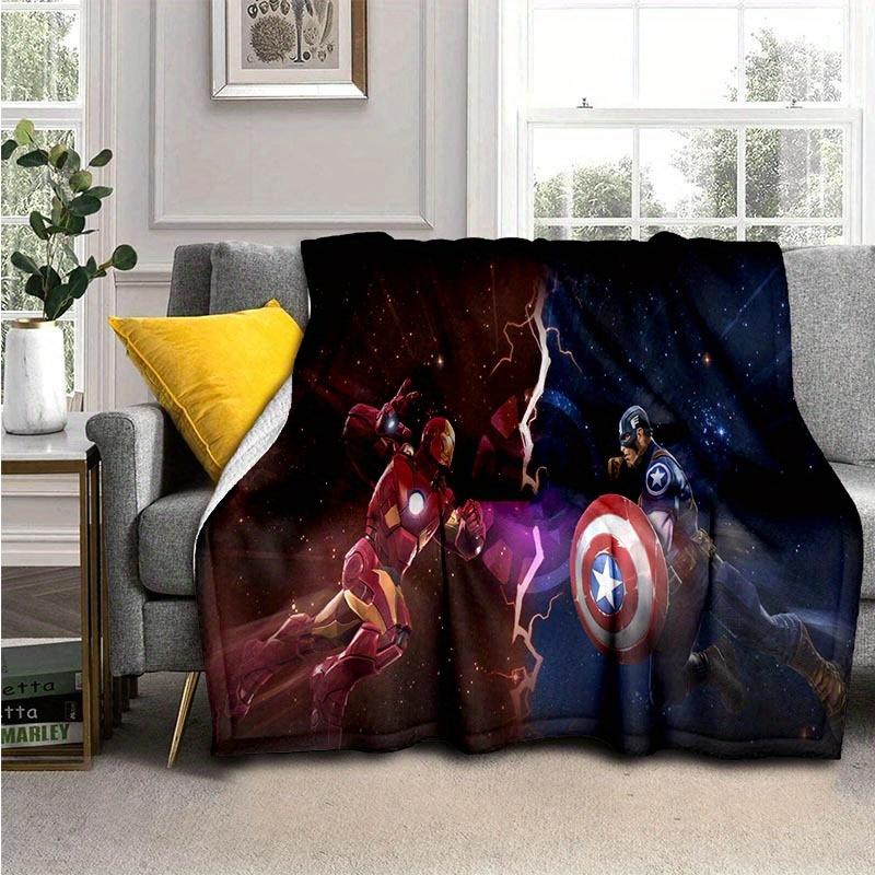 1pc Captain America Printing Flannel Blanket for All Season, Unisex Cartoon Blanket, Home Blankets, Lunch Rest Blanket 130cmx150cm