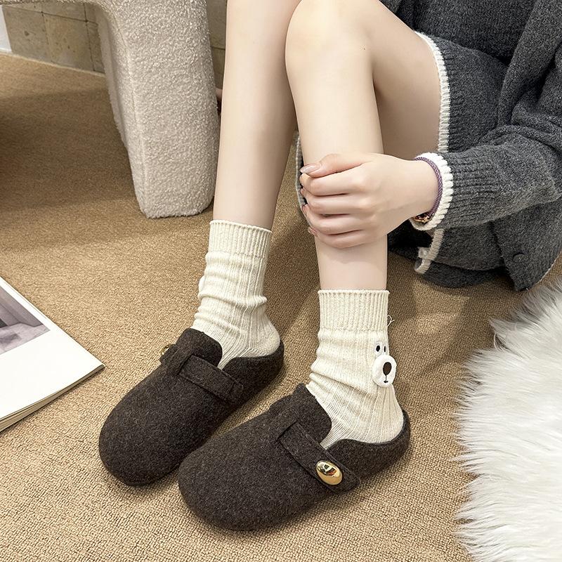 Women's Baotou Christmas a Footstirrup Heightening Winter Warm Cold Padded Non-slip Wear-resistant Leisure Cotton Half Slippers