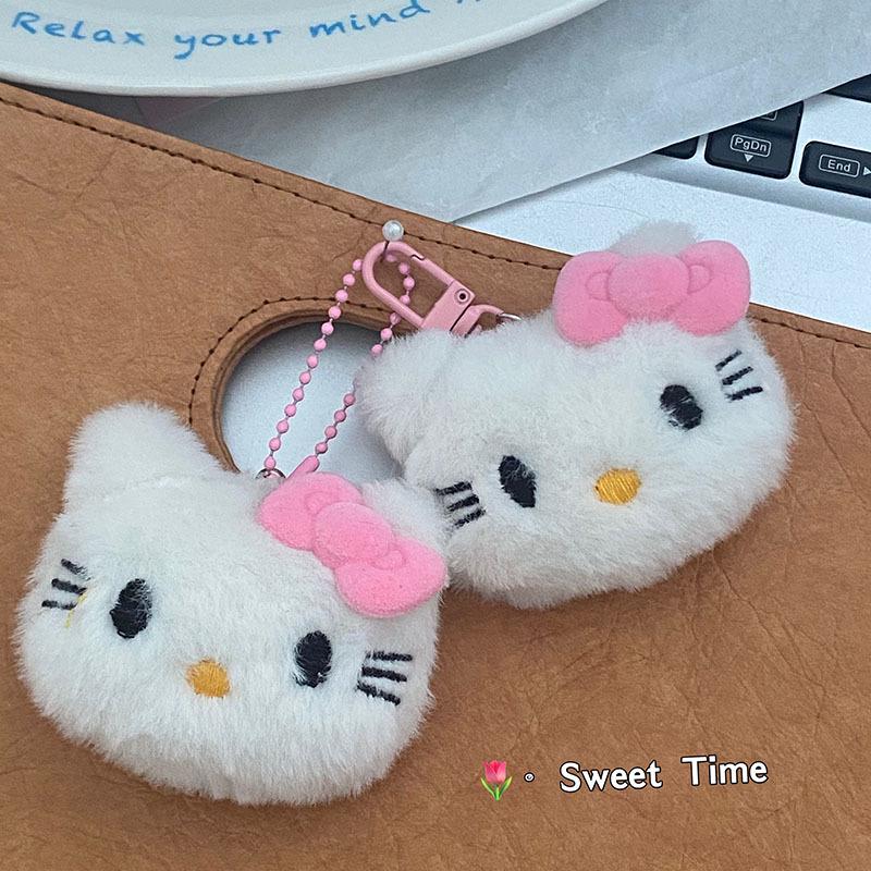 Black Pink Bow Kitty Plush Keychain Accessory