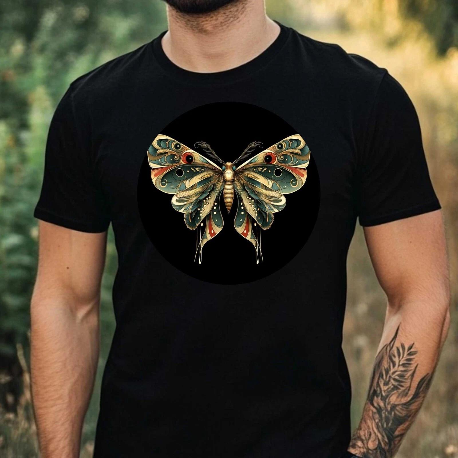 T-Shirt Men Mystic Moth Motif Cotton Size XS to 5XL S