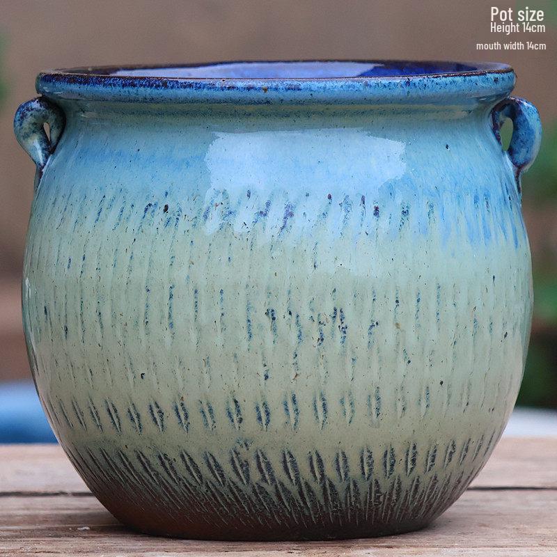 Stor Handgjord Keramik Kruka för Suckulenter och Grönska, Andningsbar Lerkruka i Lila Lera