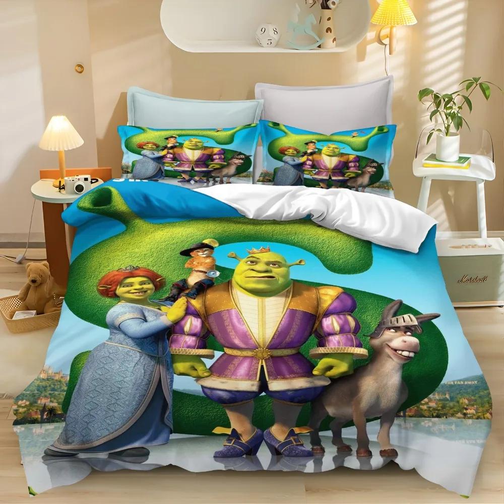 Cartoon Duvet Cover S-Shrek Pillowcase BeddingBoyGirl BedroomDecoration ChildrenGift Single Double Largebed SizeZip Duvet Cover