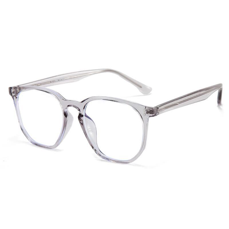 Blue Light Proof Polygon Myopia Glasses With Degree TR90 Transparent Gray Frame Prescription Spectacles 0 -0.5 -0.75 To -6.0
