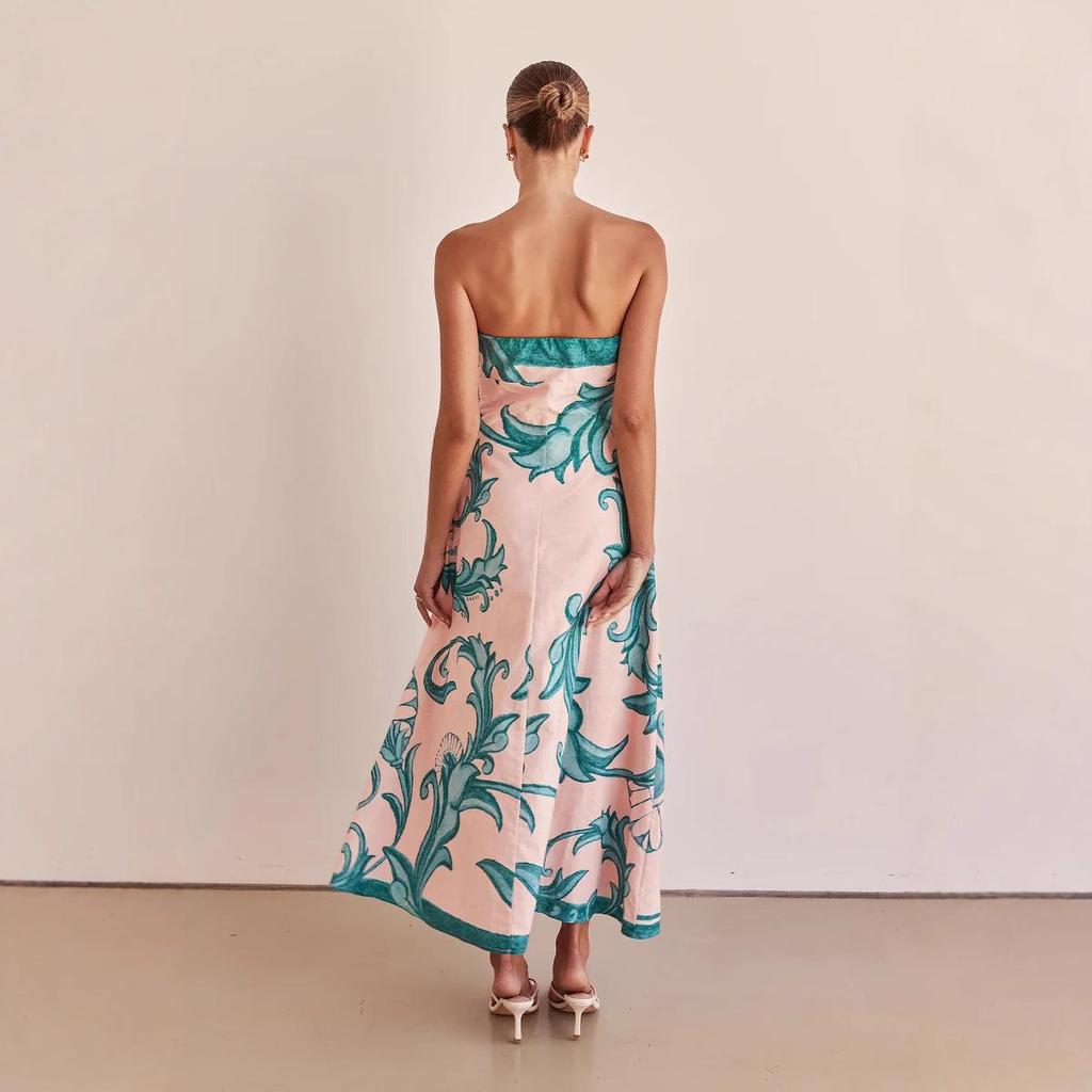 In-Stock 25 Slim Halter Strapless Summer Dress with European & American Print - Style 68557