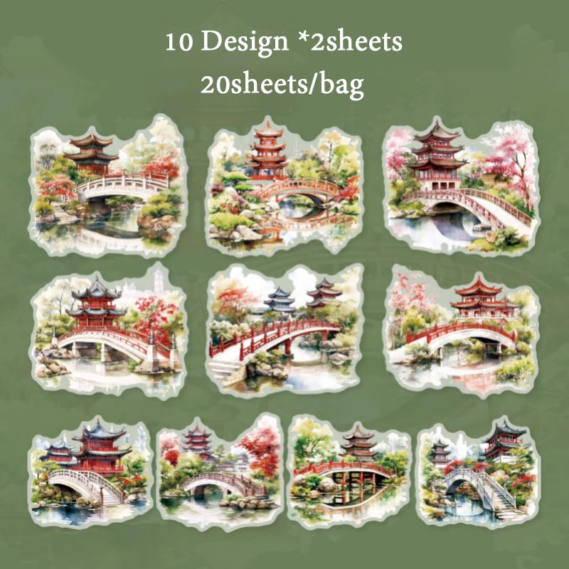 20Pcs/bag Stickers Garden Deep Series Landscape Pattern Making Phone Case Water Cup Sticker Album Diary Handmade Decoration
