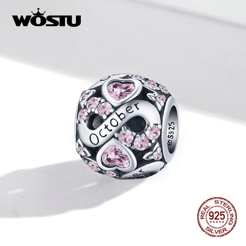 WOSTU Pave barevné kamínky Dvanáct měsíců sférický 925 Sterling Silver Charm korálek pro DIY šperky dárek