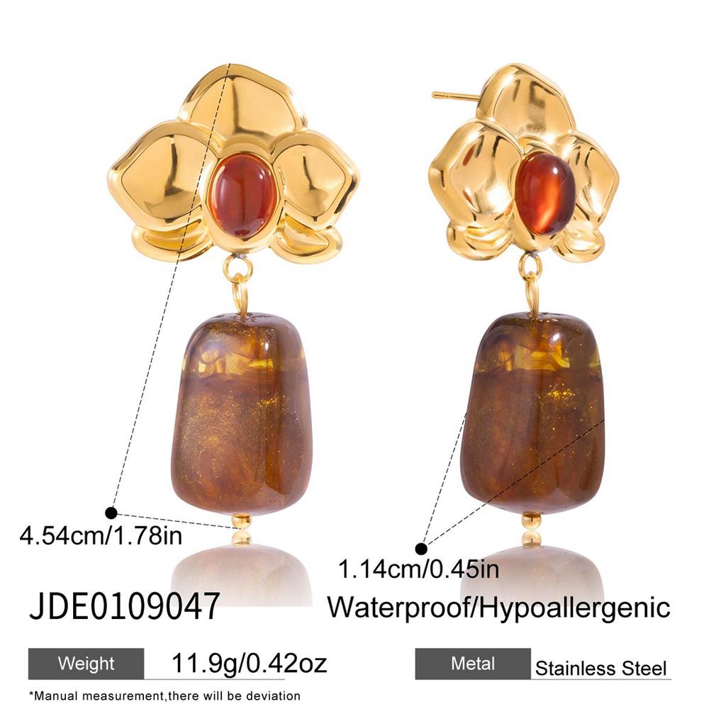 Youthway Vintage Resin Drop Earrings For Women Minimalist  Gold Plated Stainless Steel Earrings Simple Fashion Jewelry Gift
