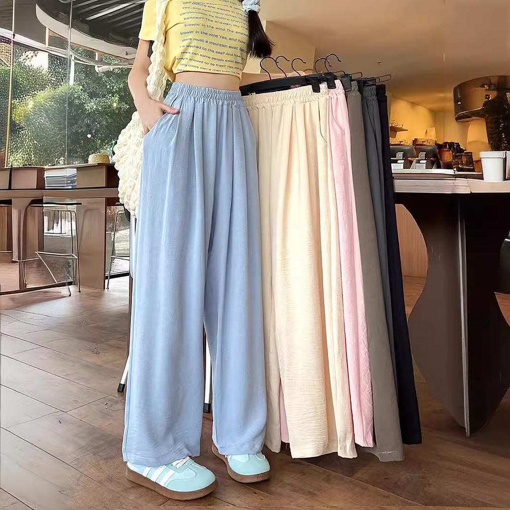 Blue Simple Casual Wide-leg Pants for Women New High Waist Drooping Small Summer Thin Cool Pants