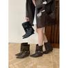 Retro Buckle Wedge Short Boots 2025 New Maillard Pointed Western Boots Thin Thick Heel Knight Boots