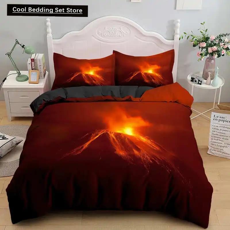 Comforter Volcano King Queen Eruption Lava Bedding Set For Kids Teens Adults Natural Disaster Molten Polyester